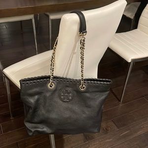 Tory Burch Marion  Tote Black with Gold Chains